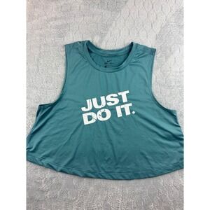 Nike Pro Dri-FIT Just Do It Teal Cropped Sleeveless Athletic Tank‎ Top S